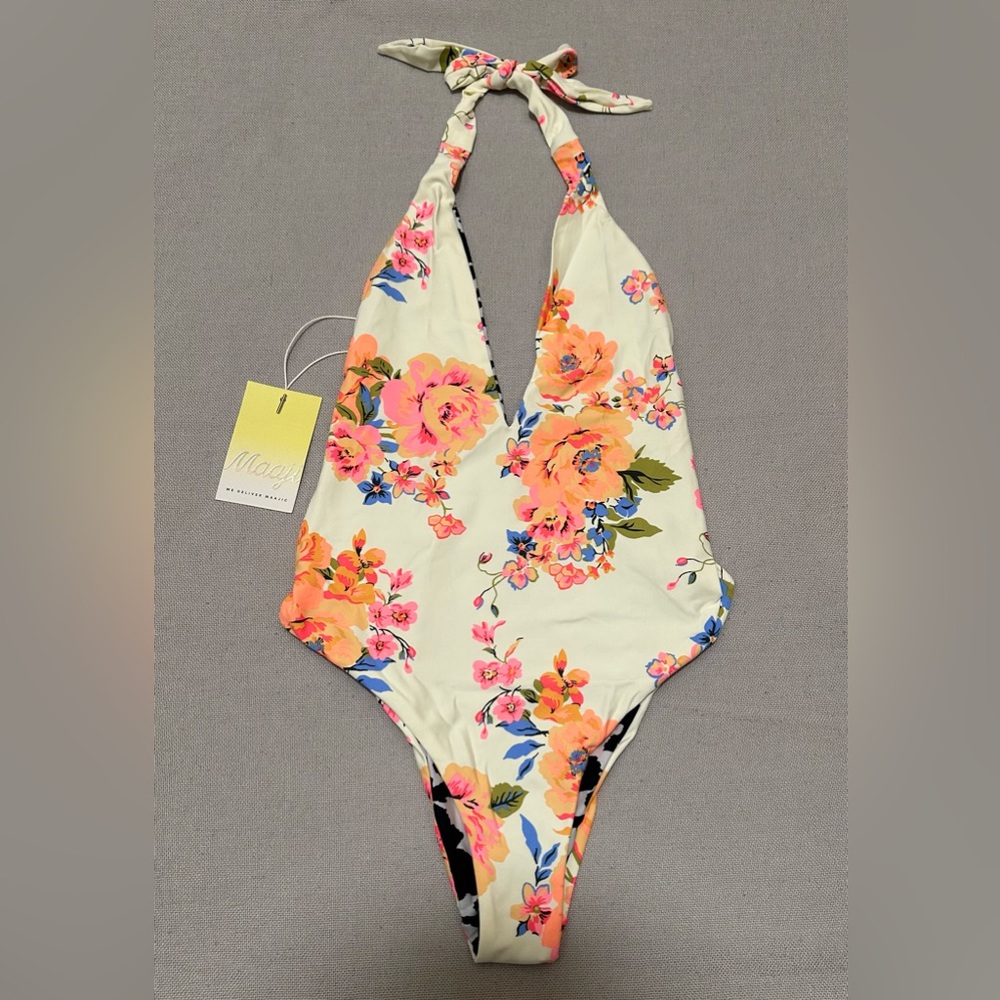 MAAJI V-neck Cheeky Reversible One-piece Ivory Floral Swimsuit